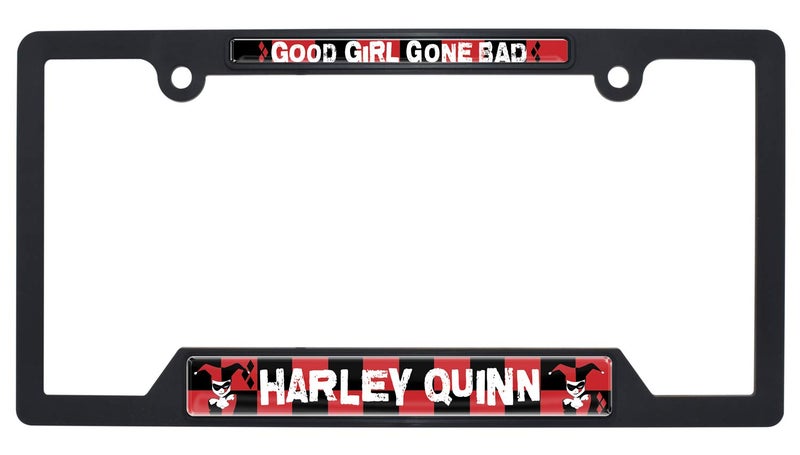 Elektroplate Officially Licensed - DC Comics Harley Quinn Automotive-Grade Black Plastic Open Corner License Plate Frame Tag Holder for Cars/SUVs/Trucks Weather-Proof Auto Accessory - Image 1